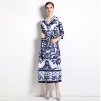 Gauze Slim & High Waist One-piece Dress slimming Polyester printed floral blue PC