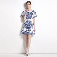 Polyester Soft & Slim One-piece Dress printed floral blue PC