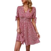 Polyester Waist-controlled & Soft & Slim One-piece Dress spring and summer design & slimming printed shivering red and white PC