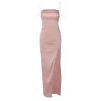 Spandex & Polyester Slim & Sexy One-piece Dress Slip Dress side slit & backless Solid PC