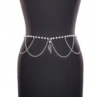 Plastic Pearl & Zinc Alloy Concise & Easy Matching Waist Chain flexible length silver PC