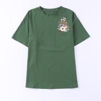 Baumwolle Frauen Kurzarm T-Shirts, Gedruckt, Floral, Grün,  Stück