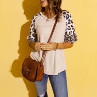 Polyester Women Five Point Sleeve T-shirt & loose printed leopard khaki PC