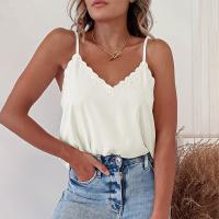 Polyester Camisole Brodé Solide Blanc pièce