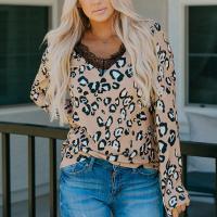 Polyester Women Long Sleeve T-shirt & loose printed leopard PC