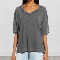 Polyester Women Five Point Sleeve T-shirt & loose Solid gray PC
