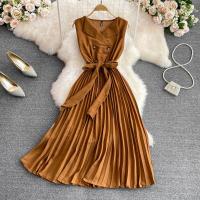 Polyester Waist-controlled One-piece Dress large hem design Solid : PC