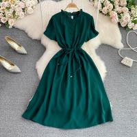 Polyester Waist-controlled One-piece Dress large hem design & slimming Solid : PC