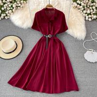 Polyester Waist-controlled One-piece Dress large hem design Solid : PC