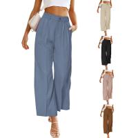 Polyester Wide Leg Trousers & Plus Size & High Waist Women Casual Pants & with pocket Solid PC
