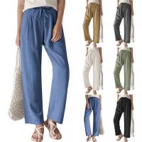 Cotton Linen Wide Leg Trousers & Plus Size Women Casual Pants Solid PC