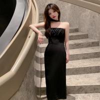 Polyester Slim & High Waist Tube Top Dress & tube patchwork Solid black PC