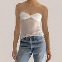 Polyester Tube Top see through look & off shoulder & breathable stretchable Solid PC