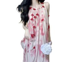 Chiffon Ohlávka šaty Spandex Stampato Květinové Maso růžové kus