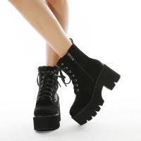 Rubber heighten & side zipper Women Martens Boots Rubber floral black Pair