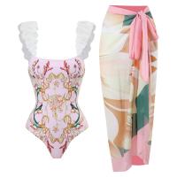 Polyester One-piece Swimsuit backless & padded printed floral PC