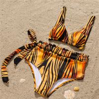 Polyester Bikini backless & two piece & padded printed striped yellow Set