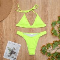 Polyamide & Polyester Bikini backless & two piece & padded plain dyed Solid fluorescent green Set