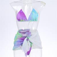Polyester Bikini backless & three piece & with mini skirt & padded printed Set