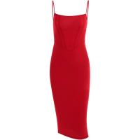 Polyester Waist-controlled & High Waist One-piece Dress & off shoulder & skinny style Solid PC