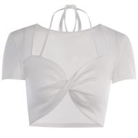 Polyester Slim Women Short Sleeve T-Shirts midriff-baring Solid PC
