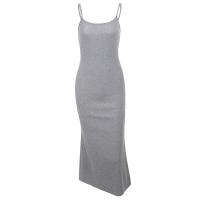 Polyester High Waist Sexy Package Hip Dresses & skinny style Solid gray PC