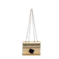 PU Leather cross body Shoulder Bag with chain & soft surface Stone Grain PC