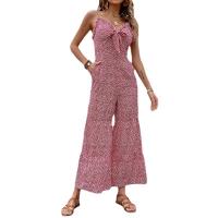 Polyester Women Long Trousers & loose printed wine red PC