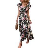 Polyester Waist-controlled & Slim One-piece Dress mid-long style printed shivering mixed colors PC