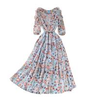 Chiffon Waist-controlled & long style One-piece Dress slimming printed shivering : PC