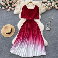 Polyester Pleated & High Waist One-piece Dress slimming : PC