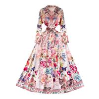 Mixed Fabric lace & Waist-controlled & Soft & Slim One-piece Dress slimming printed floral multi-colored PC