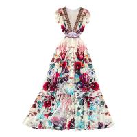 Gemischter Stoff Einteiliges Kleid, Gedruckt, Floral, mehr Farben zur Auswahl,  Stück