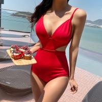 Polyamide & Spandex One-piece Swimsuit deep V & hollow & skinny style Solid PC