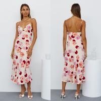 Polyester Waist-controlled Slip Dress deep V & backless & off shoulder printed shivering mixed colors PC