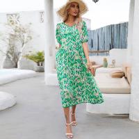 Rayon One-piece Dress mid-long style & loose printed green PC