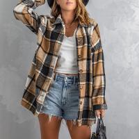 Polyester Women Long Sleeve Shirt & loose patchwork plaid PC