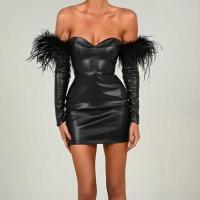 PU Leather Waist-controlled Tube Top Dress & off shoulder Solid black PC