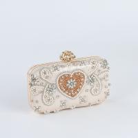 PVC & Plastic Pearl hard-surface & cross body Clutch Bag with chain & with rhinestone champagne PC