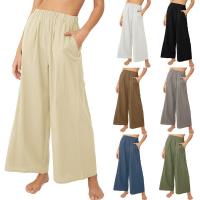 Cotton Linen Plus Size Wide Leg Trousers & loose & with pocket Solid PC