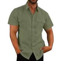Polyester Men Short Sleeve Casual Shirt & loose Solid PC