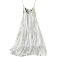 Gemischter Stoff Einteiliges Kleid, Gedruckt, Blattmuster, Weiß,  Stück