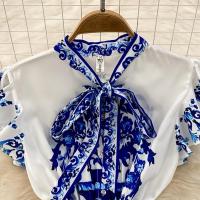 カシミア ワンピースドレス 印刷 花 青 一つ