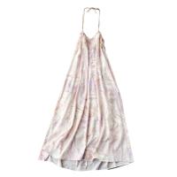 Mixed Fabric long style One-piece Dress & breathable printed floral pink PC