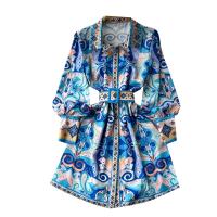 Polyester Waist-controlled One-piece Dress & breathable printed floral blue PC