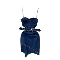 Mixed Fabric Waist-controlled One-piece Dress slimming & breathable Mixed Fabric blue PC