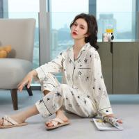 Real Silk & Polyester Women Pajama Set Ultra-Thin & flexible printed star pattern white Set