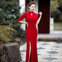 Velour Slim & front slit & Plus Size Women Cheongsam PC