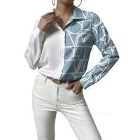 Polyester Frauen Langarm Shirt, Gedruckt, Blau,  Stück