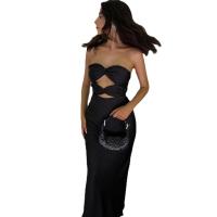 Polyester Waist-controlled Tube Top Dress backless & hollow patchwork Solid black PC